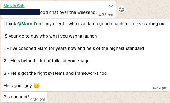 Melvin Soh, my mentor, in our group chat