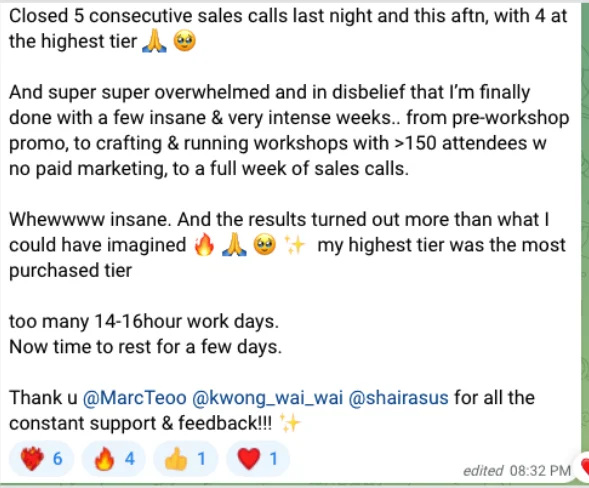 5 sales calls closed, 4 at the highest tier