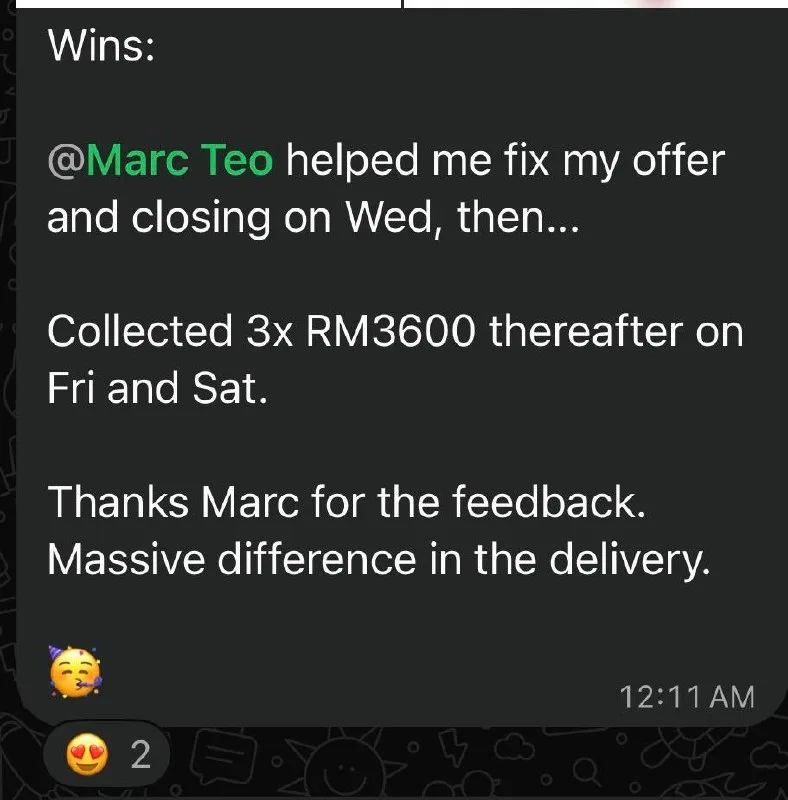 Fixed the offer Wednesday, collected 3×RM3,600 by Saturday