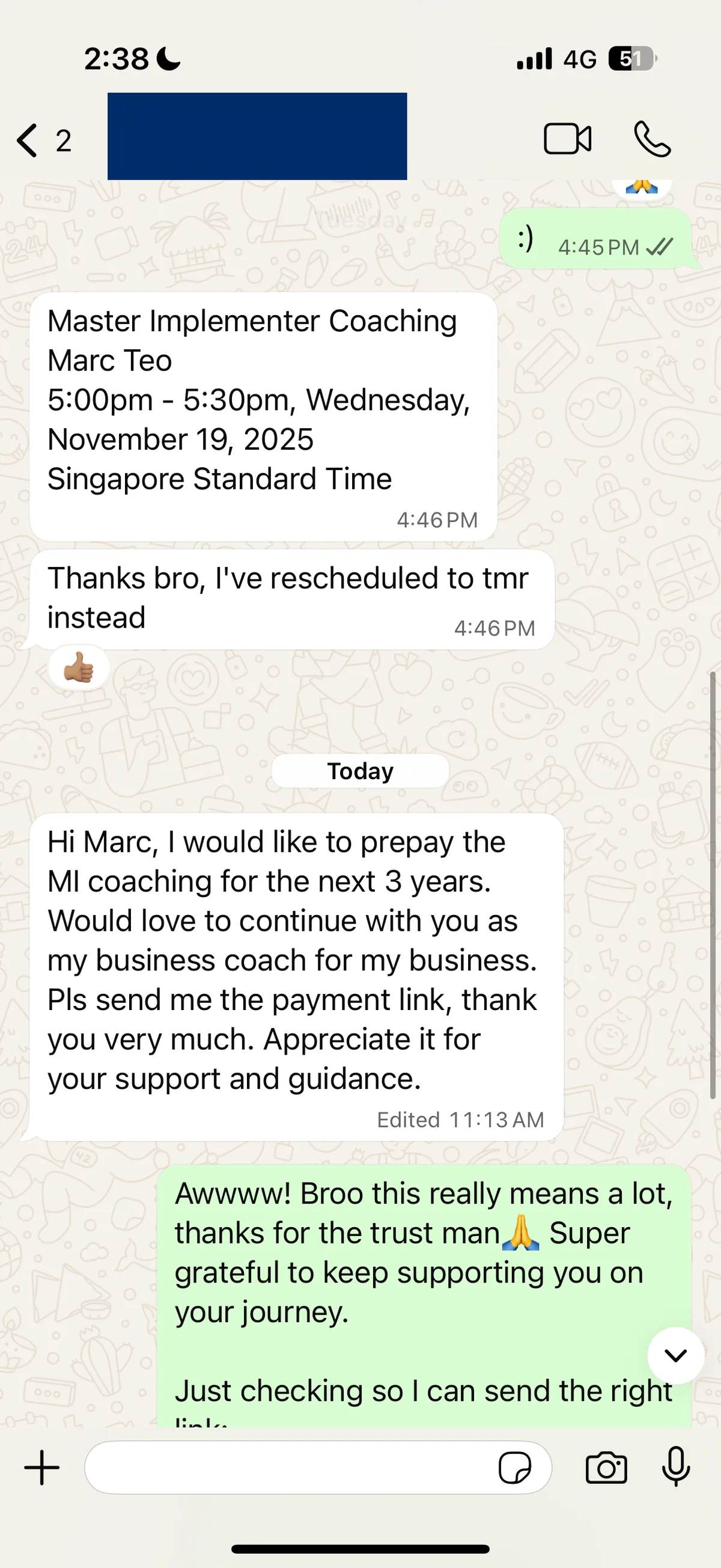 A client asked to prepay 3 years of coaching upfront